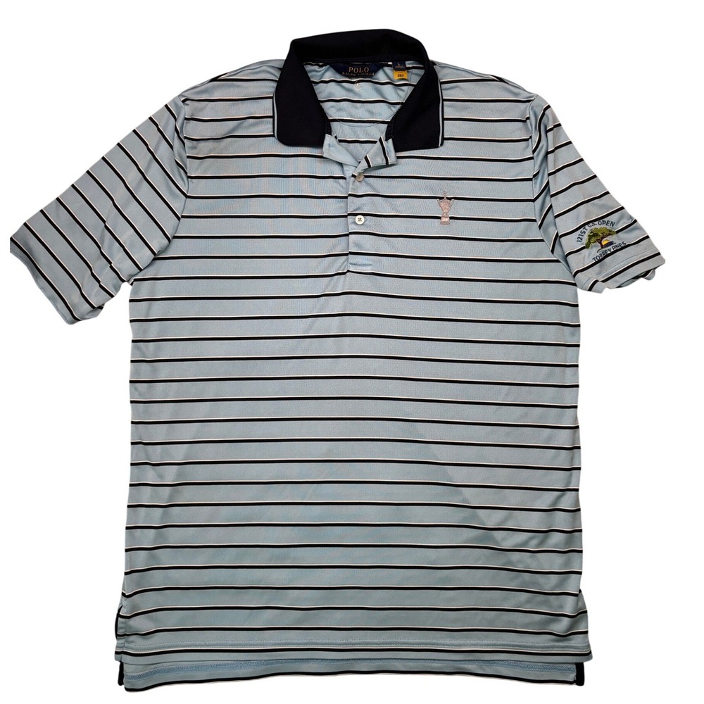 Polo Ralph Lauren Golf Shirt Mens Large Blue Striped 121st US Open Torrey Pines